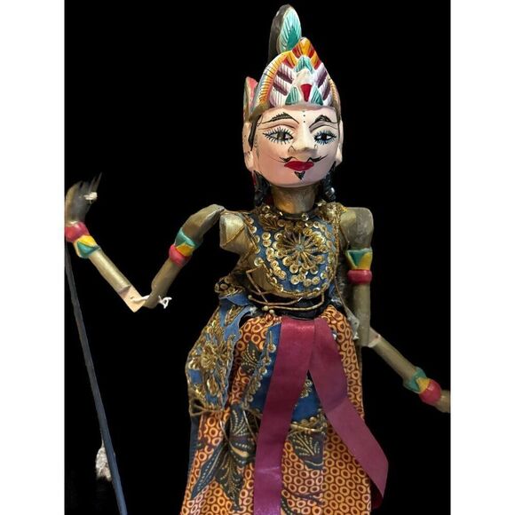 Vtg Wayang Golek Puppet Two Faced Asian Indonesia Art Folk Art 25”Java Handmade - Picture 4 of 12